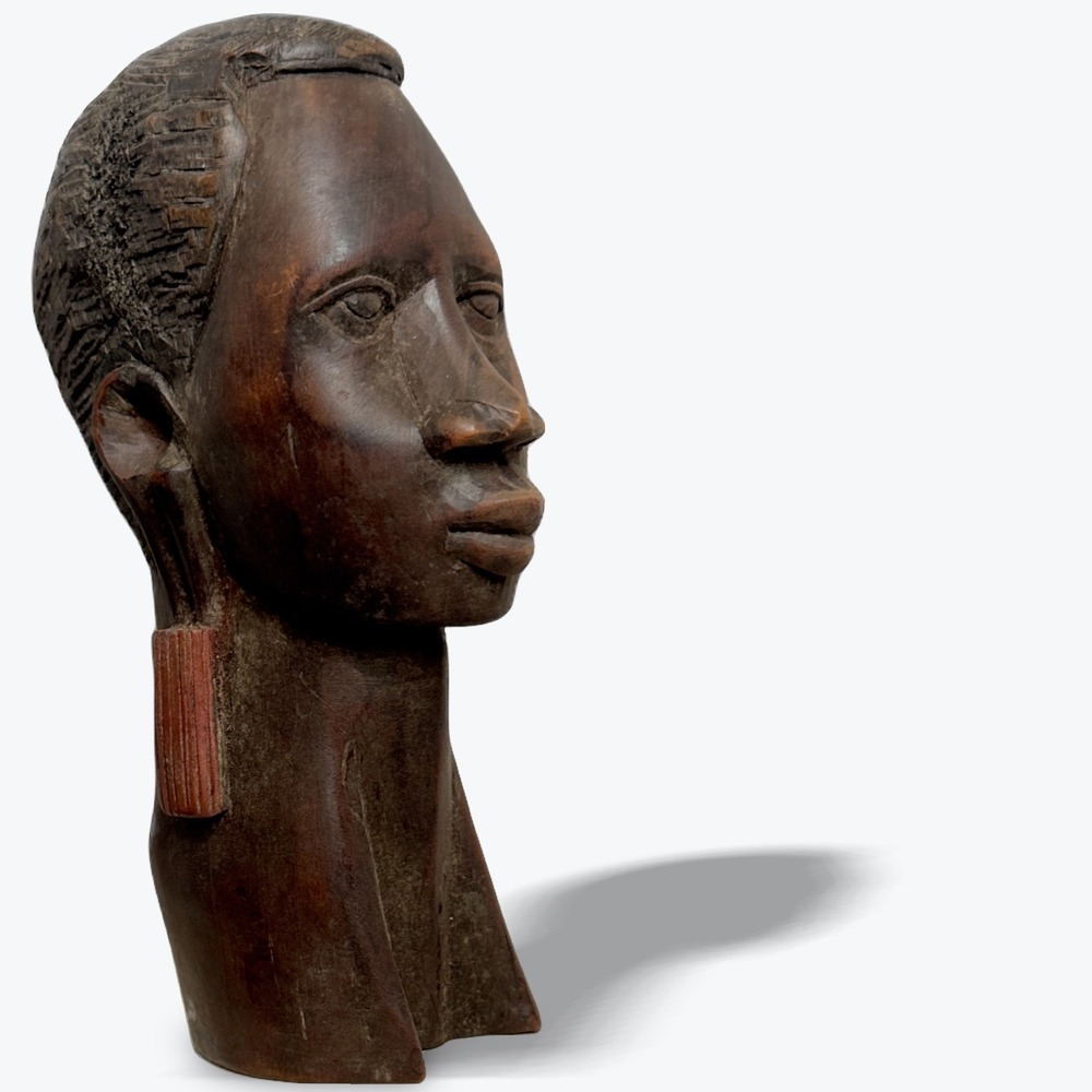African‎ Ebony Hand Carved Fulani Ghana Woman Bust Statue Vintage - Picture 11 of 12